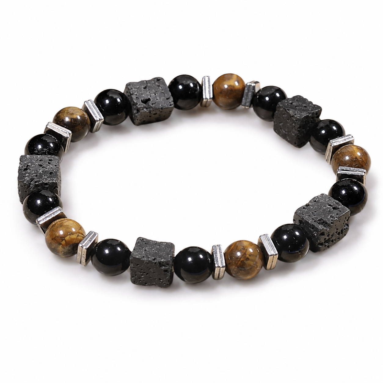 Lava+Black Tourmaline +Tiger Bracelet