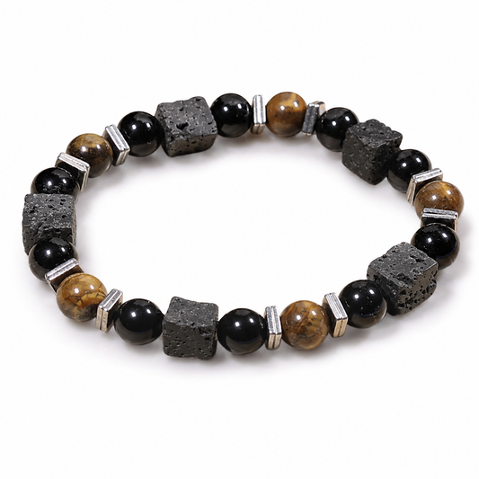Lava+Black Tourmaline +Tiger Bracelet