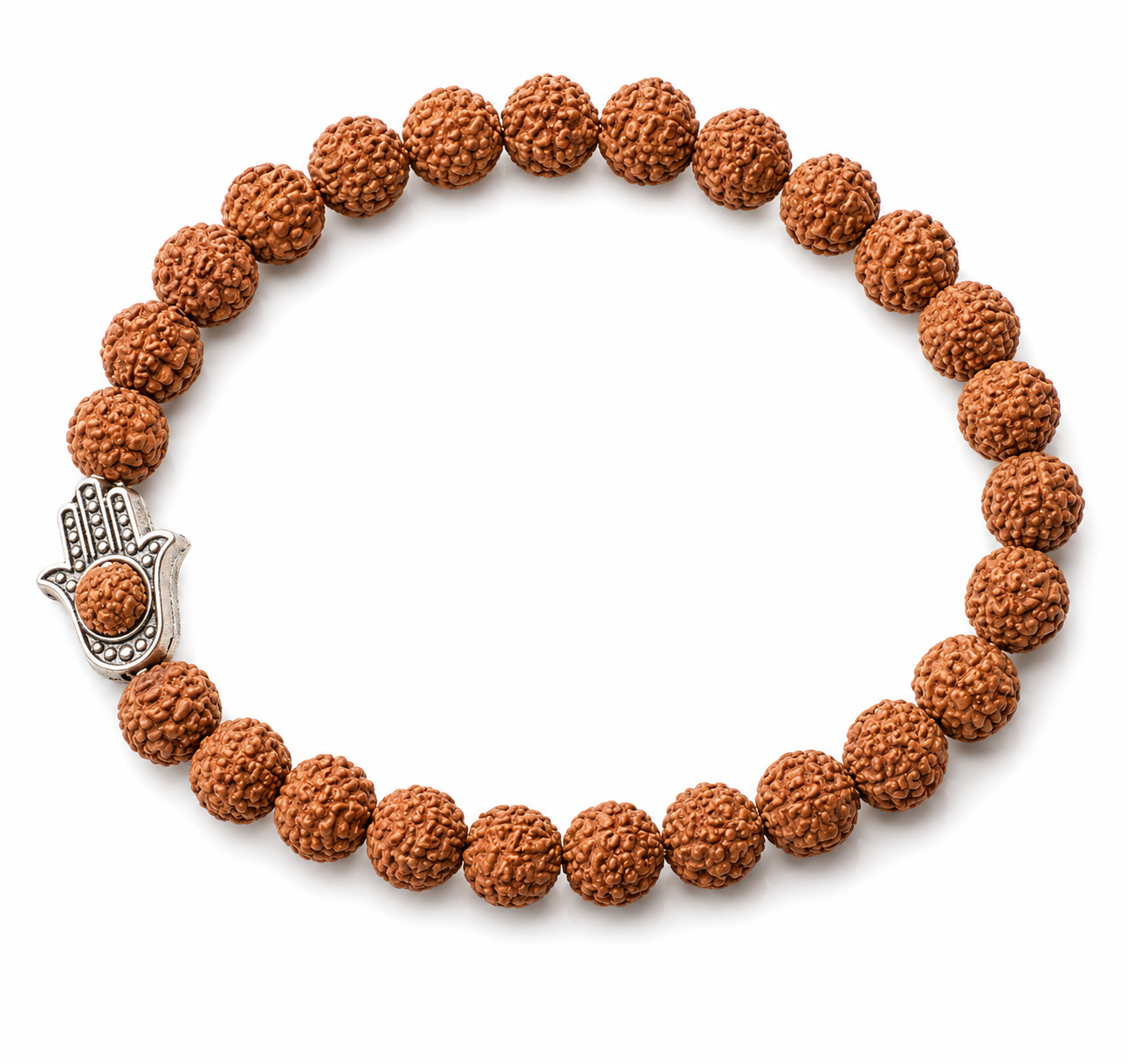 Rudraksha Bracelet with Hand Symbol Charm