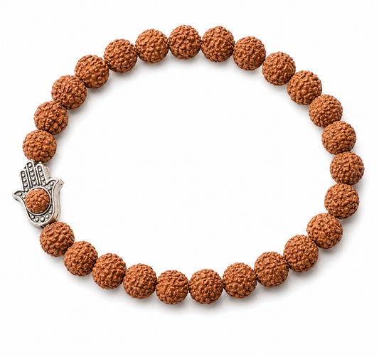 Rudraksha Bracelet with Hand Symbol Charm