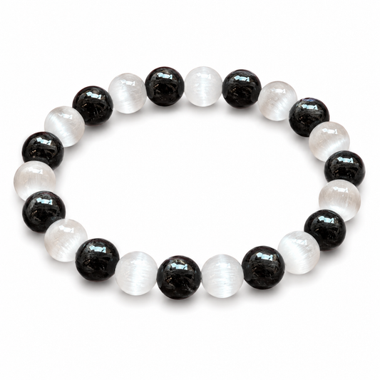 Selenite and Black Tourmaline Energy Bracelet